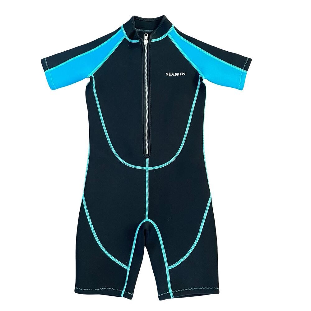 Seaskin‎ Youth Neoprene Shorty Westsuit Size 10 Black & Aqua Kids Watersports